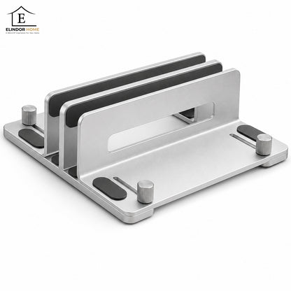 Suport Vertical Elindor® pentru Laptop, Tableta, Notebook si Carti, cu 3 Sloturi, Reglabil, Stand Universal, Compatibil Pana la 17.3 Inch, Ideal pentru Birou, Acasa, 14.5 x 14.2 x 4.6 cm, Argintiu