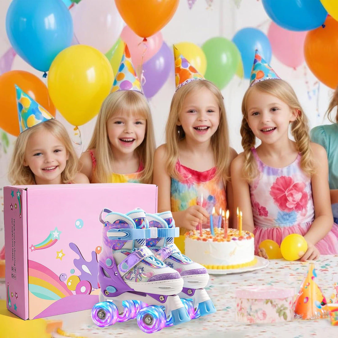 Role Reglabile Elindor® pentru Copii si Adulti, 4 Roti Luminoase din Silicon Quad, Rulmenti ABEC-7, Frana Fata, Aluminiu / Poliuretan, Patine cu Rotile pentru Fete, Baieti, Dama, Marimea S, 28-31, Mov