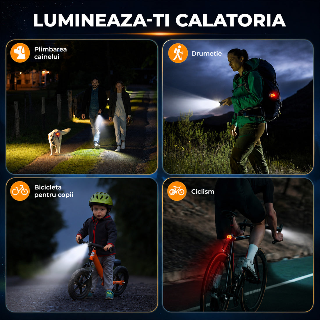 Set Lumini pentru Bicicleta Elindor®, Far Fata si Stop Spate LED, 9 Moduri de Iluminare, Incarcare USB-C, Impermeabil IP65, Faruri cu Acumulator Reincarcabil, Accesorii Bicicleta, Montare Rapida, Negru