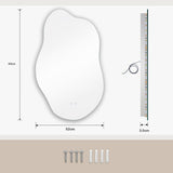 Oglinda de Perete Elindor® Asimetrica, fara Rama, Decorativa, Verticala / Orizontala, Eleganta, Ideala pentru Baie, Birou, Hol, Living, Dressing, Iluminare Led, Intensitate Ajustabila, Antiaburire, Tempera de Culoare 4500K, 85 x 52 cm