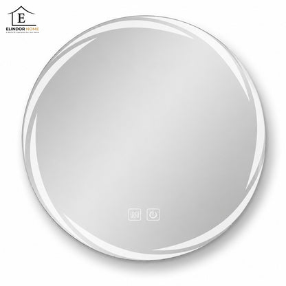 Oglinda de Perete Elindor® Rotunda, fara Rama, Antiaburire, Ideala in Baie, Iluminare Led, Buton ON/OFF Luminat, Rezistenta la Umiditate IP44, Model Halo, 60 x 60 cm, Transparent