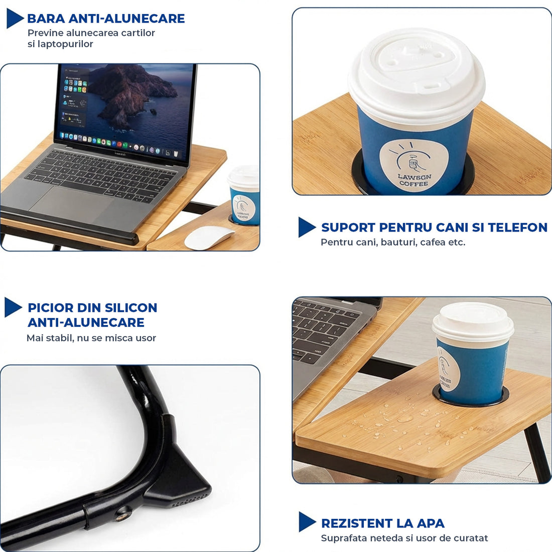 Masa Pliabila pentru Laptop Elindor® Suport Inaltime Reglabila 5 Trepte, Unghi Ajustabil, Antiderapanta, Usor de Depozitat, Birou Portabil cu Suport pentru Pahar si Mouse, Utilizare in Orice Loc, Ideala la Munca sau Mic Dejun la Pat, Bej