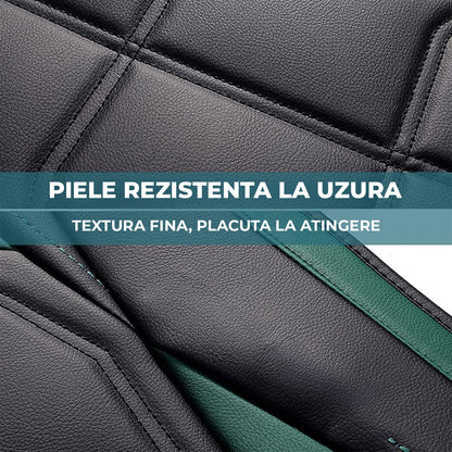 Set 5 Huse Scaune Auto Elindor® Universale, Husa pentru Protectie Sezut si Spatar Scaun Fata si Bancheta Spate, Impermeabila, Piele Ecologica, Accesorii Masina Huse Interior, Verde Inchis