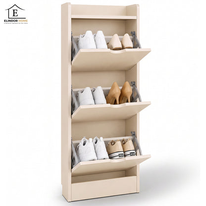 Organizator pentru Pantofi Elindor® Pantofar tip Dulap cu 3 Nivele Mari, Fara Gauri, Suport pentru Papuci, Dulap Hol, Living, Dormitor, Economisire Spatiu, Depozitare Incaltaminte, 50 x 17 x 120 cm, Bej