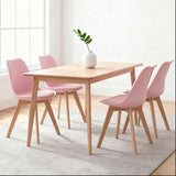 Set 4 Scaune Bucatarie Roz Elindor® din Piele Ecologica, Picioare din Lemn, Scaun Confortabil, Perna Sezut, Elegant, pentru Bucatarie, Dormitor, Living, 50 x 45 x 81 cm