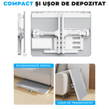 Masa Pliabila pentru Laptop Elindor®, Multifunctionala, Ajustabila din Piele PVC, Birou Portabil cu Sertar de Depozitare si Suport pentru Carte, Inaltime intre 27-38 cm, Gri