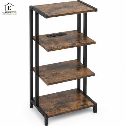 Raft Elindor® pe 4 Niveluri, Rafturi pentru Depozitare, Organizare Birou, Bar, Dulap Cadru Metalic, Organizator Ideal ca Etajera in Camara, Perfect pentru Carti, Proiector, Stabil si Compact, Polita pentru Obiecte, 44.3 x 32.5 x 15.5 cm, Maro Rustic