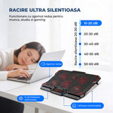 Cooler Laptop Gaming RGB Elindor® Suport cu Unghi Reglabil, Dimensiuni Compatabile 12-17.3 Inch, 6 Ventilatoare Puternice si Silentioase 26dB, Viteza Ajustabila, 2 Porturi USB, pentru Birou, Calatorii, 41.7 × 30 × 3 cm, Negru