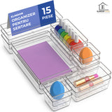 Set 15 Cutii Depozitare Elindor® Organizator pentru Bucatarie si Baie, 4 Marimi, Organizatoare Dulap si Sertare, Cutie pentru Sertar, Frigider, Camara, Baie, Bar, Birou, Cos Multifunctional, Separator Fructe, Legume, Creme, Parfumuri, PP