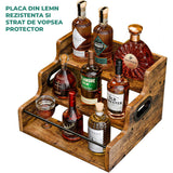 Raft Expunere Sticle Elindor®, Suport Bauturi 3 Niveluri pentru Bar sau Bucatarie, din Lemn, Design Vintage, pentru Vin, Whiskey, Rom, 40 × 30 × 23.8 cm, Maro