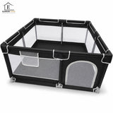 Tarc de Joaca pentru Bebelusi si Copii Elindor® Spatiul Sigur de Joaca, Plasa de Protectie, Include Usa cu Fermoar, Materiale Eco-Friendly și Non-Toxice, Varsta 0-5 ani, 200 x 150 x 65 cm, Negru