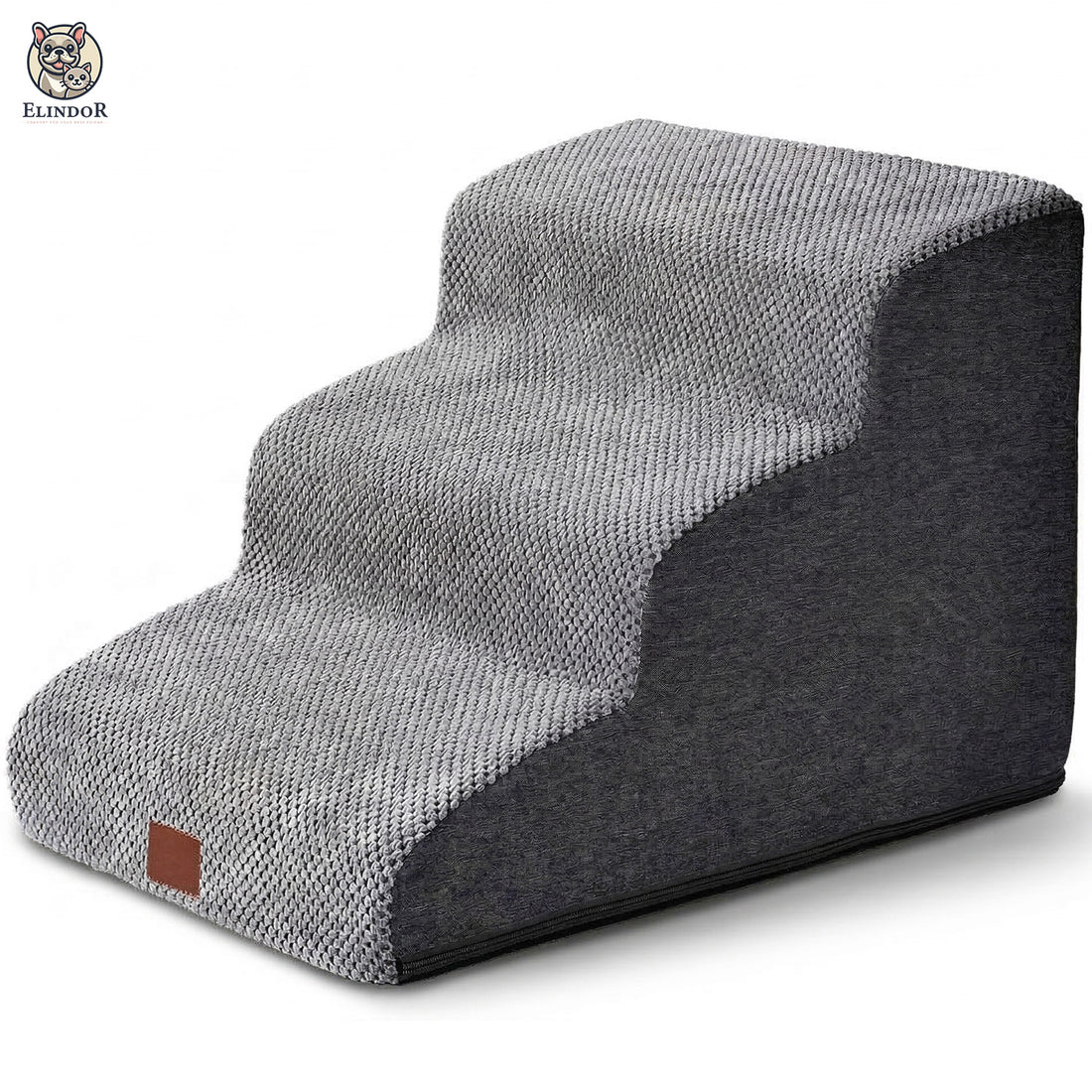 Scari Animale Elindor®, 3 Trepte pentru Caini si Pisici cu Spatiu Depozitare, Trepte Antiderapante pentru Pat sau Canapea, Structura din Placa de Inalta Densitate si Material Textil, pentru Dormitor, Living, 40 × 57 × 35 cm, Gri
