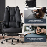 Scaun de Birou Elindor® Ergonomic, Design Contemporan, Scaun cu Spatar si Manere, din Piele PU cu Suport pentru Picioare si Roti, Latime Sezut 58 cm, Inaltime intre 48-56 cm, Negru