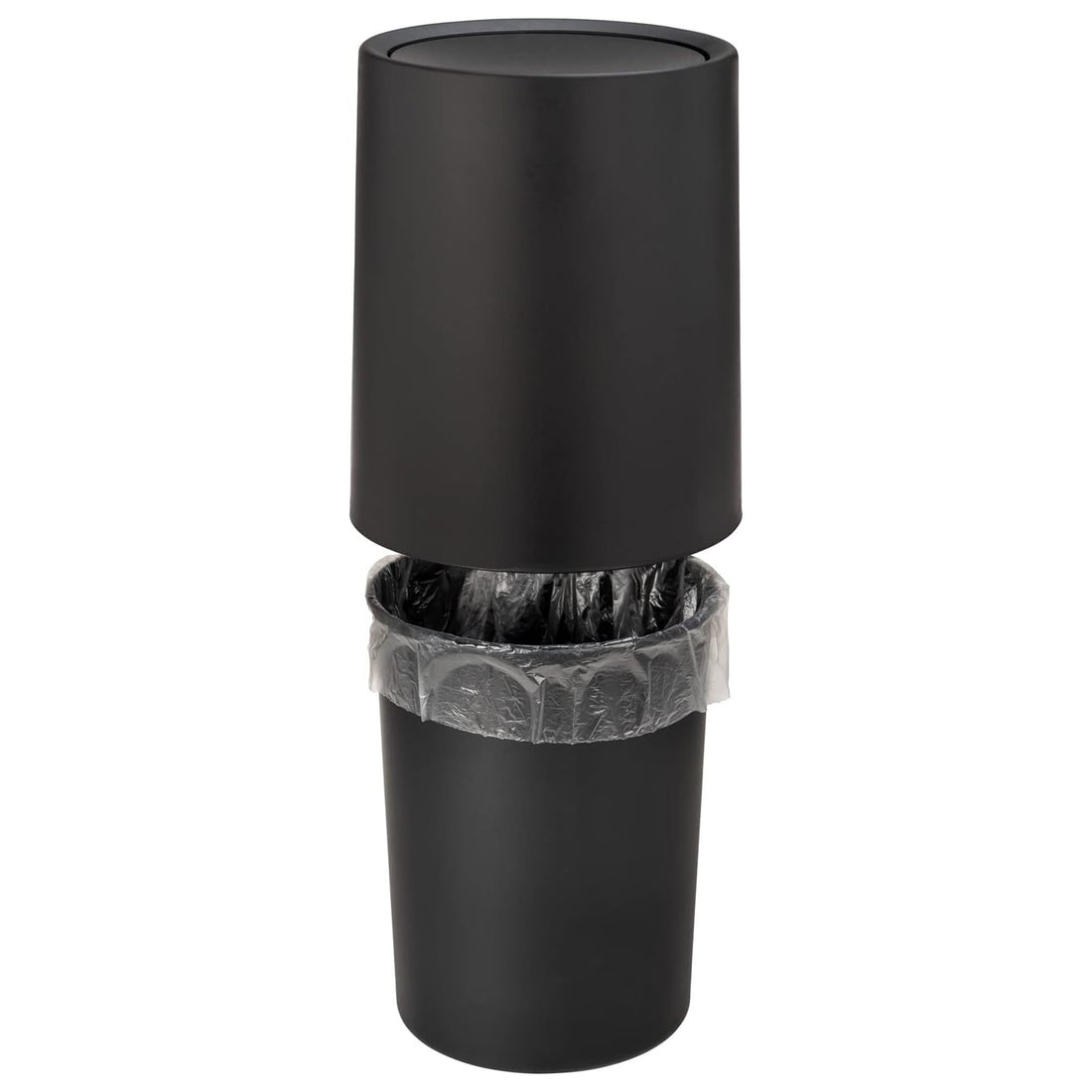 Cos de Gunoi Cosmetic Elindor® cu Capac Tip Swing si Recipient Interior, Capacitate 6L, Galeata Detasabila, Multifunctional, Ideal in Bucatarie, Baie, Birou, Camara, Living, Dormitor, Potrivit pentru Colectare Selectiva, 25.5 × 21 cm, Negru