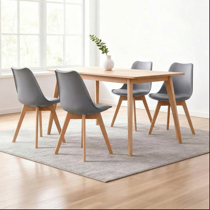Set 4 Scaune Bucatarie Gri Elindor® din Piele Ecologica, Picioare din Lemn, Scaun Confortabil, Perna Sezut, Elegant, pentru Bucatarie, Dormitor, Living, 50 x 45 x 81 cm