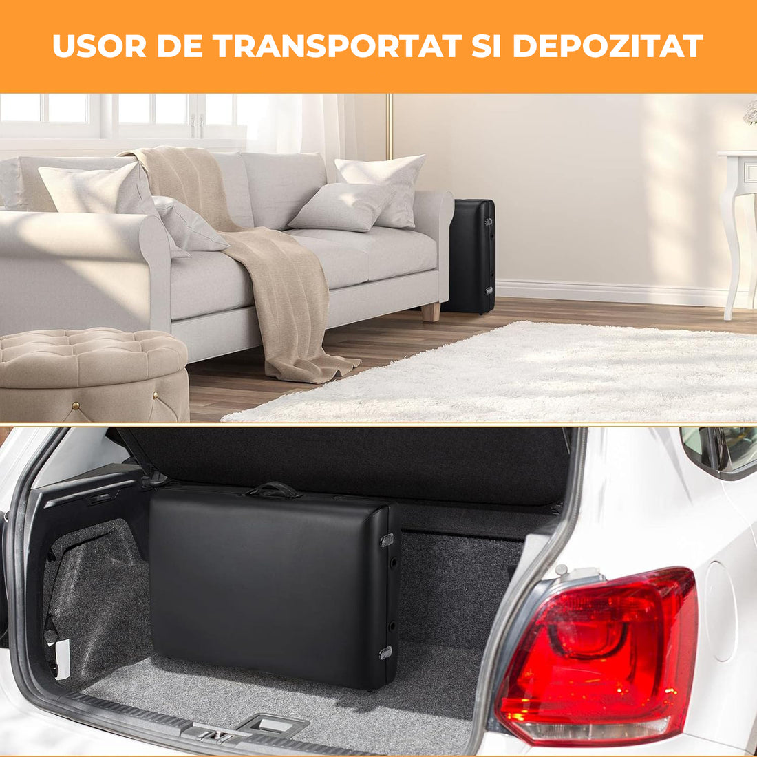 Masa de Masaj Elindor® cu Tetiera, Pliabila si Portabila, Universala, Usor de Transportat, Pat Cosmetica, Saltea Burete, Inaltime Reglabila 64-86 cm, Greutate Maxima Suportata 100 kg, Lemn/Piele ecologica, Negru