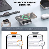 Incarcator Wireless 3 in 1 MagSafe Elindor®, Pliabil, Fast Charging 15W, Suport Magnetic pentru iPhone si Apple Watch
