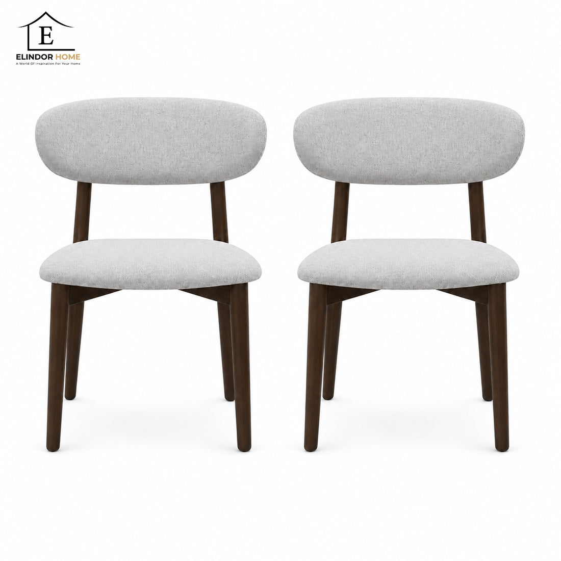 Set 2 Scaune Elindor® Ergonomice, Design Contemporan, Scaun cu Spatar si fara Manere, din Bumbac si In cu Picioare Maro Inchis, Potrivite pentru Living, Bucatarie, Birou, Dormitor, Alb / Gri