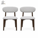Set 2 Scaune Elindor® Ergonomice, Design Contemporan, Scaun cu Spatar si fara Manere, din Bumbac si In cu Picioare Maro Inchis, Potrivite pentru Living, Bucatarie, Birou, Dormitor, Alb / Gri