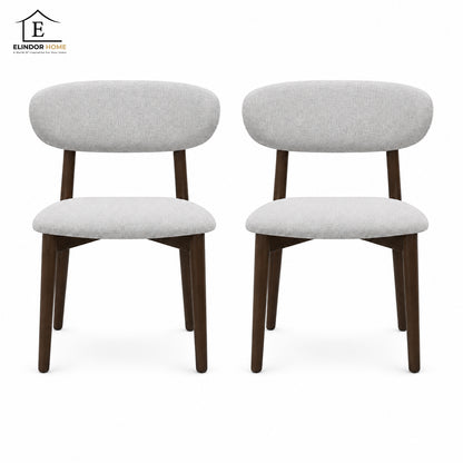 Set 2 Scaune Elindor® Ergonomice, Design Contemporan, Scaun cu Spatar si fara Manere, din Bumbac si In cu Picioare Maro Inchis, Potrivite pentru Living, Bucatarie, Birou, Dormitor, Alb / Gri