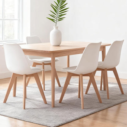 Set 4 Scaune Bucatarie Albe Elindor® din Piele Ecologica, Picioare din Lemn, Scaun Confortabil, Perna Sezut, Elegant, pentru Bucatarie, Dormitor, Living, 50 x 45 x 81 cm