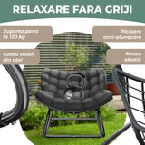Fotoliu Balansoar Elindor® cu Spatar, Ergonomic, Cadru Solid din Otel, Suporta 120 kg, Ideal pentru Living, Dormitor, Exterior, Terasa, Negru