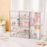 Set 3 Cutii Organizatoare Elindor® din Plastic, Cutie Depozitare si Organizare cu Sertare Glisante, pentru Accesorii, Parfumuri, Organizator pentru Sertar, Dulap, Frigider, Multifunctional pentru Bucatarie, Baie, Dormitor, Camara, Bar, Birou, Transparent