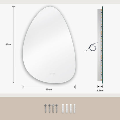 Oglinda de Perete Elindor® Asimetrica, fara Rama, Decorativa, Verticala / Orizontala, Eleganta, Ideala pentru Baie, Birou, Hol, Living, Dressing, Iluminare Led, Intensitate Ajustabila, Antiaburire, Temperatura de Culoare 4500K, 80 x 55 cm