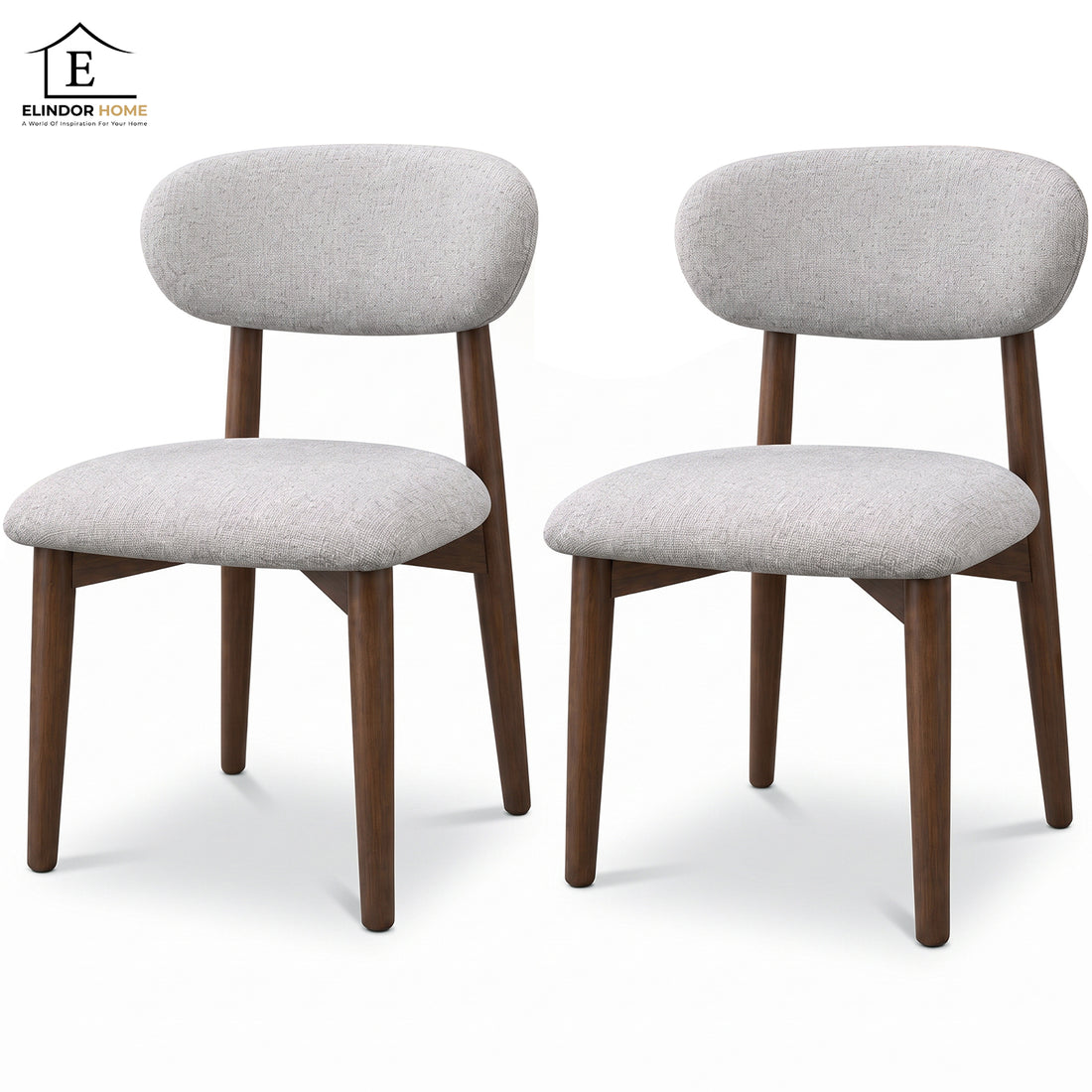 Set 2 Scaune Elindor® Ergonomice, Design Contemporan, Scaun cu Spatar si fara Manere, din Bumbac si In cu Picioare Maro Inchis, Potrivite pentru Living, Bucatarie, Birou, Dormitor, Gri Deschis
