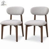 Set 2 Scaune Elindor® Ergonomice, Design Contemporan, Scaun cu Spatar si fara Manere, din Bumbac si In cu Picioare Maro Inchis, Potrivite pentru Living, Bucatarie, Birou, Dormitor, Gri Deschis