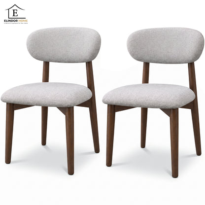 Set 2 Scaune Elindor® Ergonomice, Design Contemporan, Scaun cu Spatar si fara Manere, din Bumbac si In cu Picioare Maro Inchis, Potrivite pentru Living, Bucatarie, Birou, Dormitor, Gri Deschis