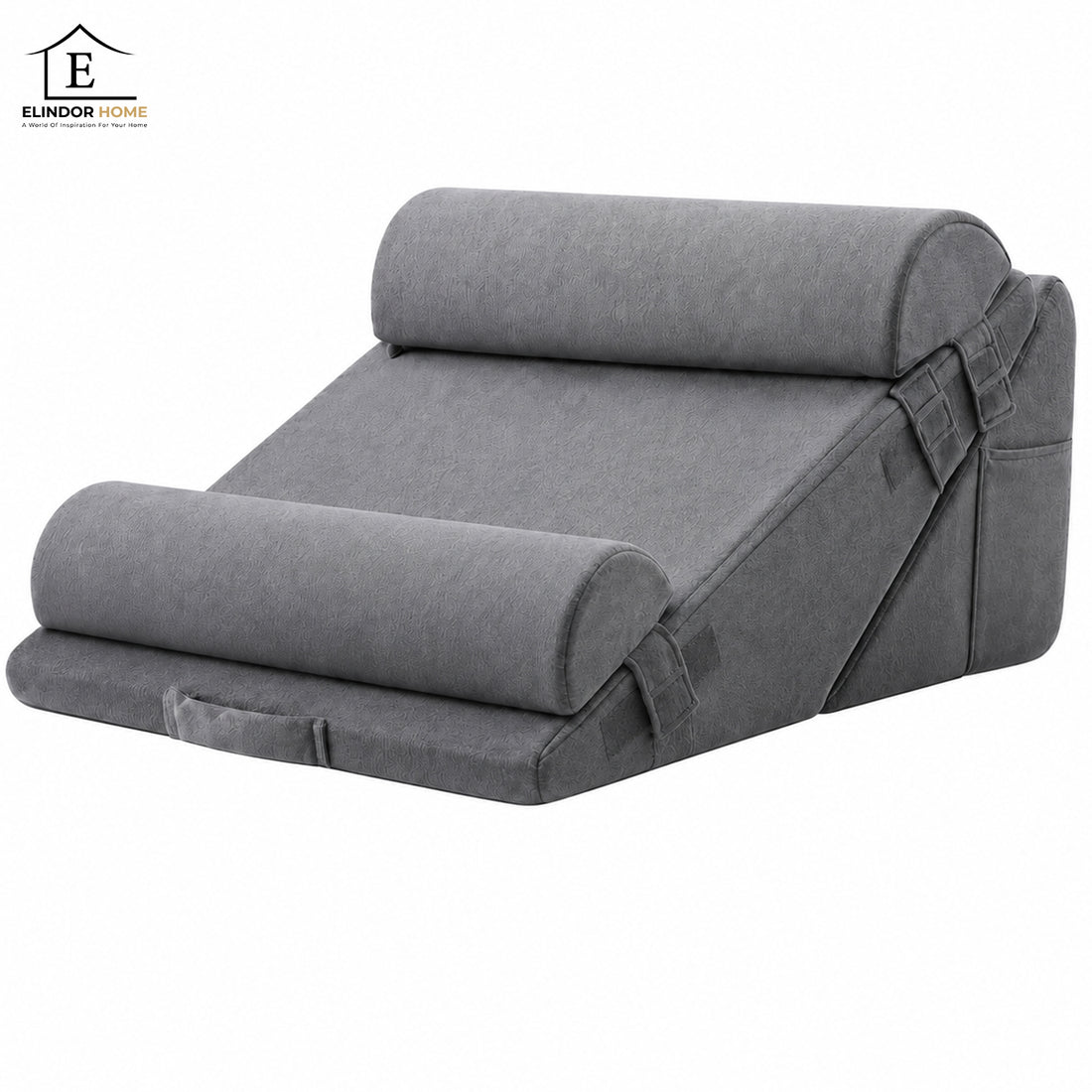 Perna Ergonomica Elindor®, Perna Wedge pentru Circulatie si Recuperare, Suport pentru Genunchi, Picioare si Trunchi, cu Spuma cu Memorie, Husa Textila, 56 × 56 × 30,5 cm, Gri