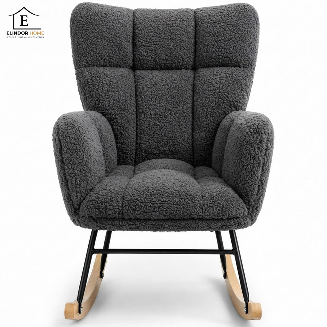 Fotoliu Balansoar Elindor® cu Spatar, Ergonomic, Cadru Solid din Otel, Ideal pentru Living, Dormitor, Camera Copilului, 68 x 88 x 93 cm, Gri Inchis