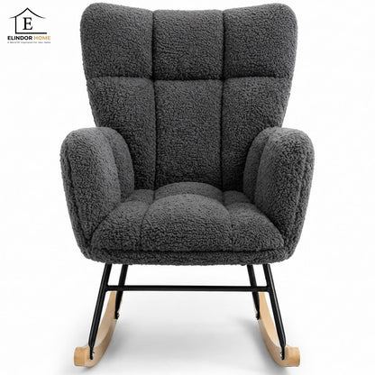Fotoliu Balansoar Elindor® cu Spatar, Ergonomic, Cadru Solid din Otel, Ideal pentru Living, Dormitor, Camera Copilului, 68 x 88 x 93 cm, Gri Inchis