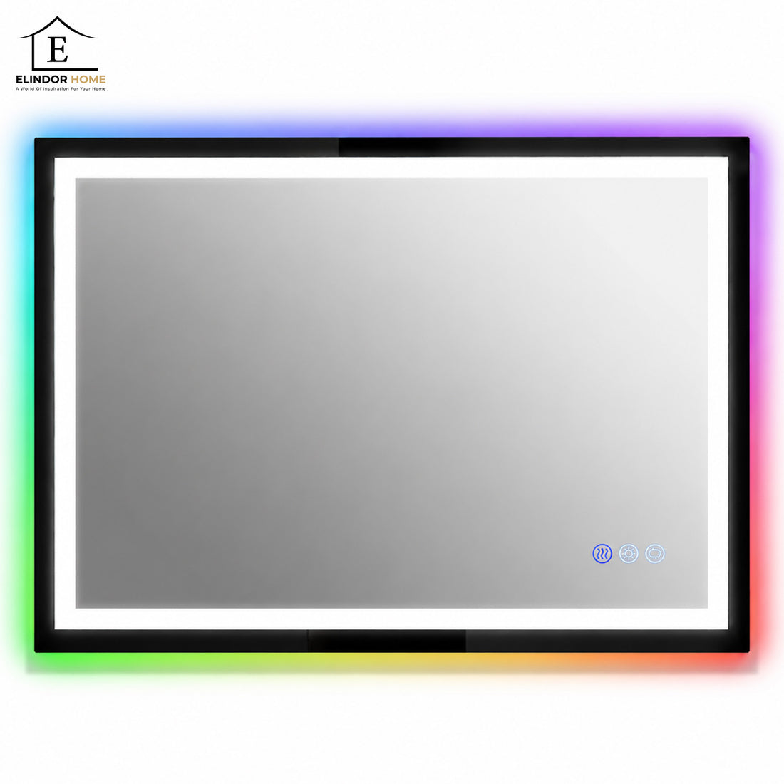 Oglinda de Perete Elindor® Antiaburire, Dreptunghiulara, Montare pe Orizontala, fara Rama, Ideala pentru Baie, Iluminare Led RGB, Buton ON/OFF Luminat si Noaptea, Rezistenta la Umiditate IP44, 100 x 60 cm