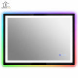 Oglinda de Perete Elindor® Antiaburire, Dreptunghiulara, Montare pe Orizontala, fara Rama, Ideala pentru Baie, Iluminare Led RGB, Buton ON/OFF Luminat si Noaptea, Rezistenta la Umiditate IP44, 100 x 60 cm