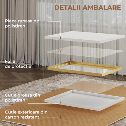 Oglinda Decorativa Elindor® Agatare pe Perete sau Sprijinita, Aurie, Dreptunghiulara, Moderna si Eleganta, Reflexie HD, Sticla fara Distorsiuni, Ideala pentru Dormitor, Living, Birou, Dressing, Hol, Baie, Rama Metalica, 90 x 60 cm