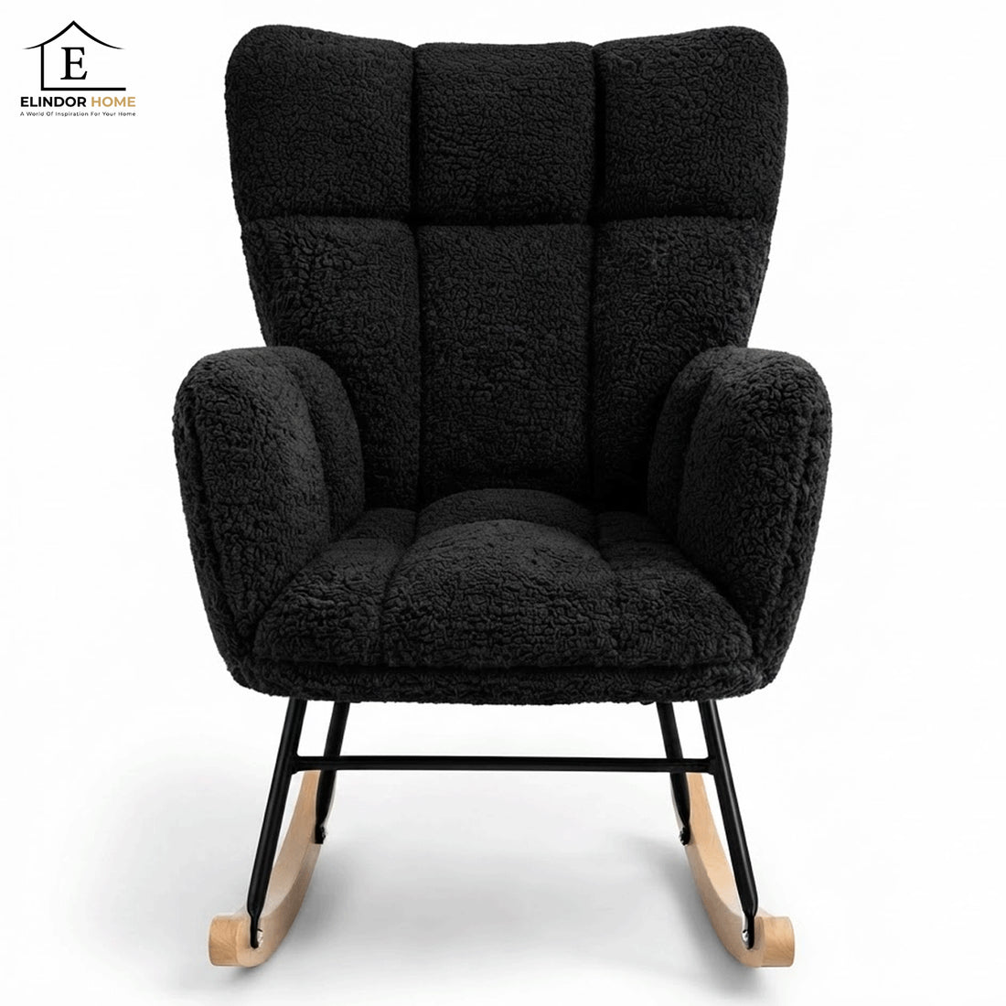 Fotoliu Balansoar Elindor® cu Spatar, Ergonomic, Cadru Solid din Otel, Ideal pentru Living, Dormitor, Camera Copilului, 68 x 88 x 93 cm, Negru