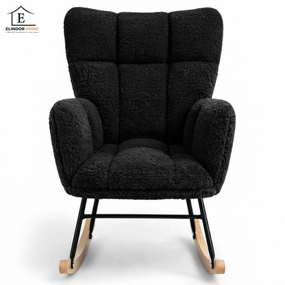 Fotoliu Balansoar Elindor® cu Spatar, Ergonomic, Cadru Solid din Otel, Ideal pentru Living, Dormitor, Camera Copilului, 68 x 88 x 93 cm, Negru