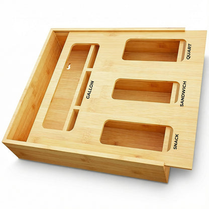 Organizator Depozitare Pungi Alimentare Elindor® 4 Compartimente, Organizatoare pentru Sertar, Dulap, Cutie Organizare, Cos Multifunctional, Separator Potrivit pentru Bucatarie, Camara, 31.7 x 30.5 x 7.6 cm, Bej