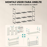 Organizator pentru Pantofi Elindor® Pantofar cu 3 Nivele Mari, Fara Gauri, Suport Metalic pentru Papuci, Dulap Hol, Dormitor, Economisire Spatiu, Depozitare Incaltaminte, 30 × 92 × 55 cm, Negru