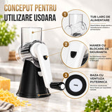 Razatoare Rotativa 3 in 1 Elindor® cu Maner, Lame din Otel Inoxidabil, Tocator Legume, Razatoare Branza, Morcovi, Varza, Ustensila de Bucatarie, Design Compact, Multifunctional, Negru