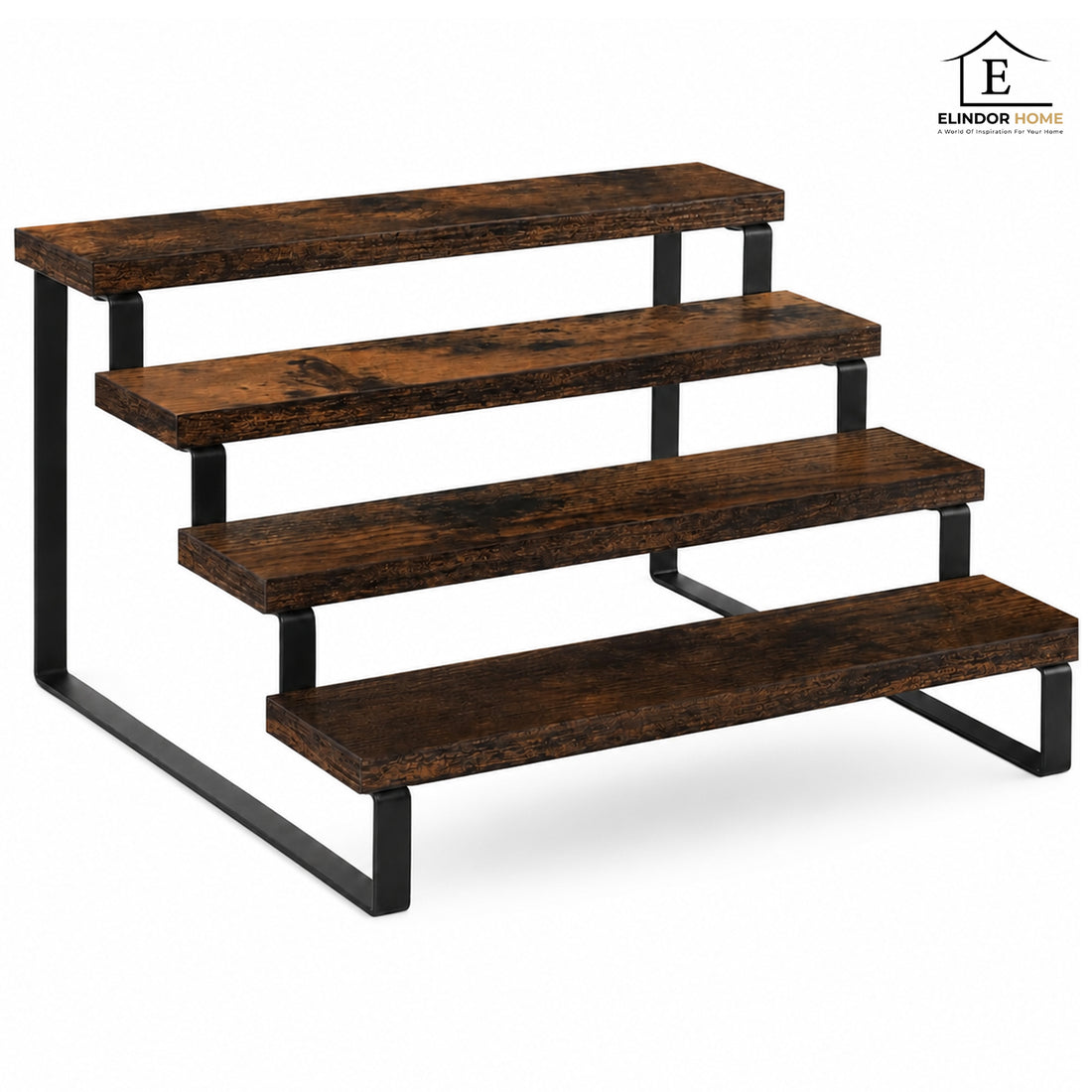 Raft Elindor® pe 4 Nivele, Rafturi Suprapus pentru Bucatarie, Organizator Ideal ca Etajera Depozitare in Camara sau Birou, Perfect pentru Condimente, Vesela, Farfurii, Stabil si Compact, Polita pentru Obiecte, 34.5 x 21 x 43.2 cm, Maro Rustic