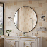 Oglinda Rotunda Neagra Elindor® Decorativa, Moderna si Eleganta, Reflexie HD, Sticla fara Distorsiuni, Ideala pentru Dormitor, Living, Birou, Dressing, Hol, Rama Metalica, Diametru 105 cm