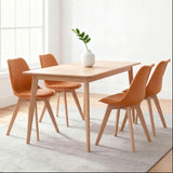 Set 4 Scaune Bucatarie Elindor® din Piele Ecologica, Picioare din Lemn, Scaun Confortabil, Perna Sezut, Elegant, pentru Bucatarie, Dormitor, Living, 50 x 45 x 81 cm, Portocaliu