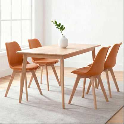 Set 4 Scaune Bucatarie Elindor® din Piele Ecologica, Picioare din Lemn, Scaun Confortabil, Perna Sezut, Elegant, pentru Bucatarie, Dormitor, Living, 50 x 45 x 81 cm, Portocaliu