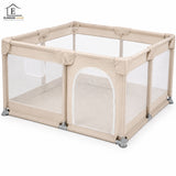 Tarc de Joaca pentru Bebelusi si Copii Elindor® cu Husa Groasa din Spuma, Spatiul Sigur de Joaca, Plasa de Protectie, Include Usa cu Fermoar, Materiale Eco-Friendly și Non-Toxice, Varsta 0-5 ani, 200 x 200 x 65 cm, Bej