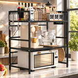Raft Extensibil Elindor® pe 2 Niveluri, din Otel Carbon, pentru Bucatarie, Organizator Metalic Reglabil, Ideal ca Etajera Depozitare in Camara, Perfect pentru Condimente, Polita Vesela, Farfurii, 40-64 x 36 x 79 cm, Negru