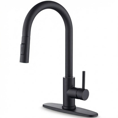 Baterie Chiuveta Bucatarie Neagra Elindor® Robinet de Apa, Modern cu Pipa Flexibila, Jet Reglabil, Cap Dus Extractabil cu Doua Functii, Monocomanda, Rotativ 360°, pentru Bucatarie, Otel Inoxidabil si Alama, Finisaj Mat