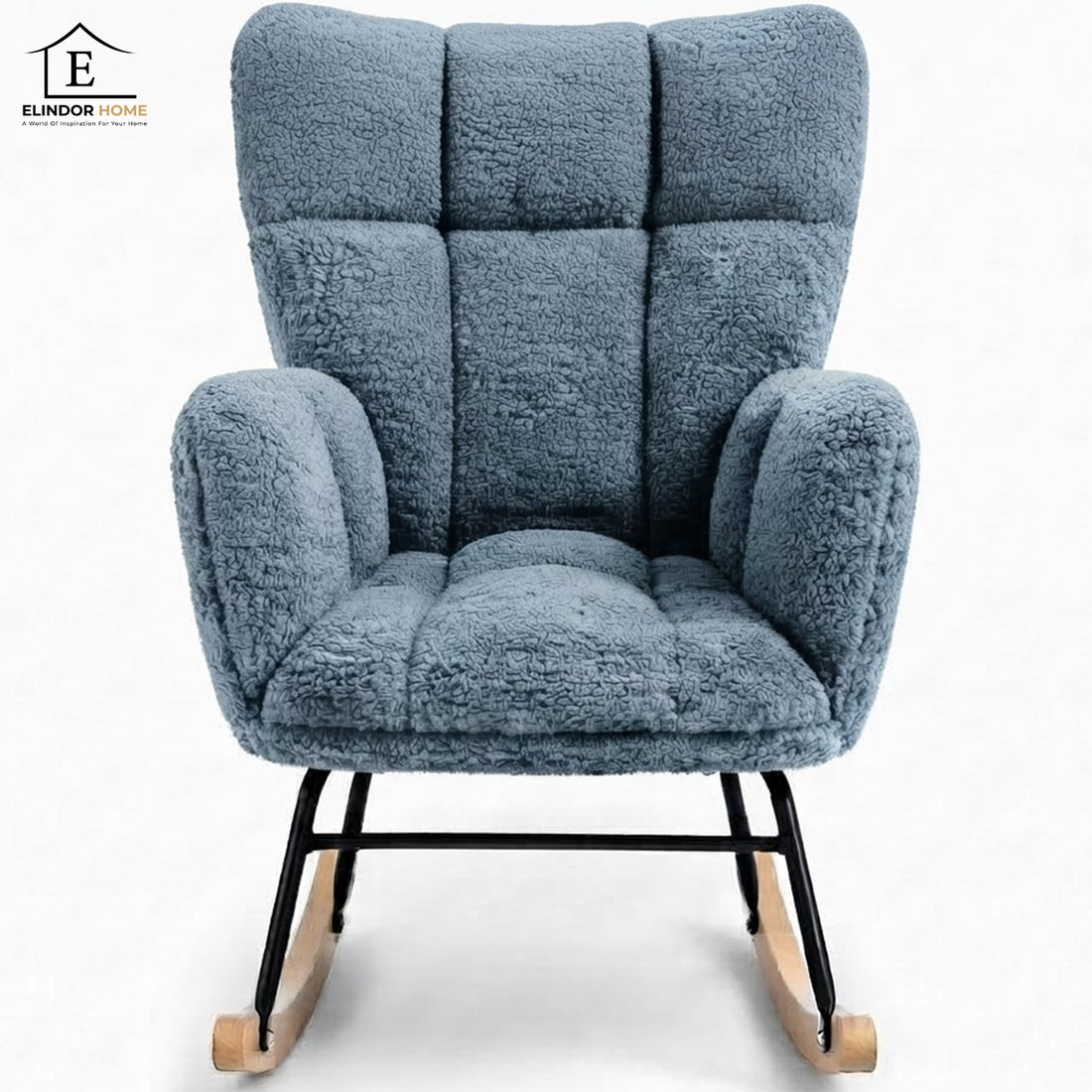 Fotoliu Balansoar Elindor® cu Spatar, Ergonomic, Cadru Solid din Otel, Ideal pentru Living, Dormitor, Camera Copilului, 68 x 88 x 93 cm, Albastru-Gri